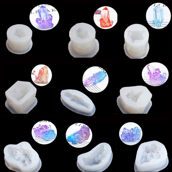 8 Styles Crystal Mold Quartz Rock Cluster Resin Mold Geode Druzy Stone Epoxy Resin Mold Pendant Mold Resin Jewelry Making Tools