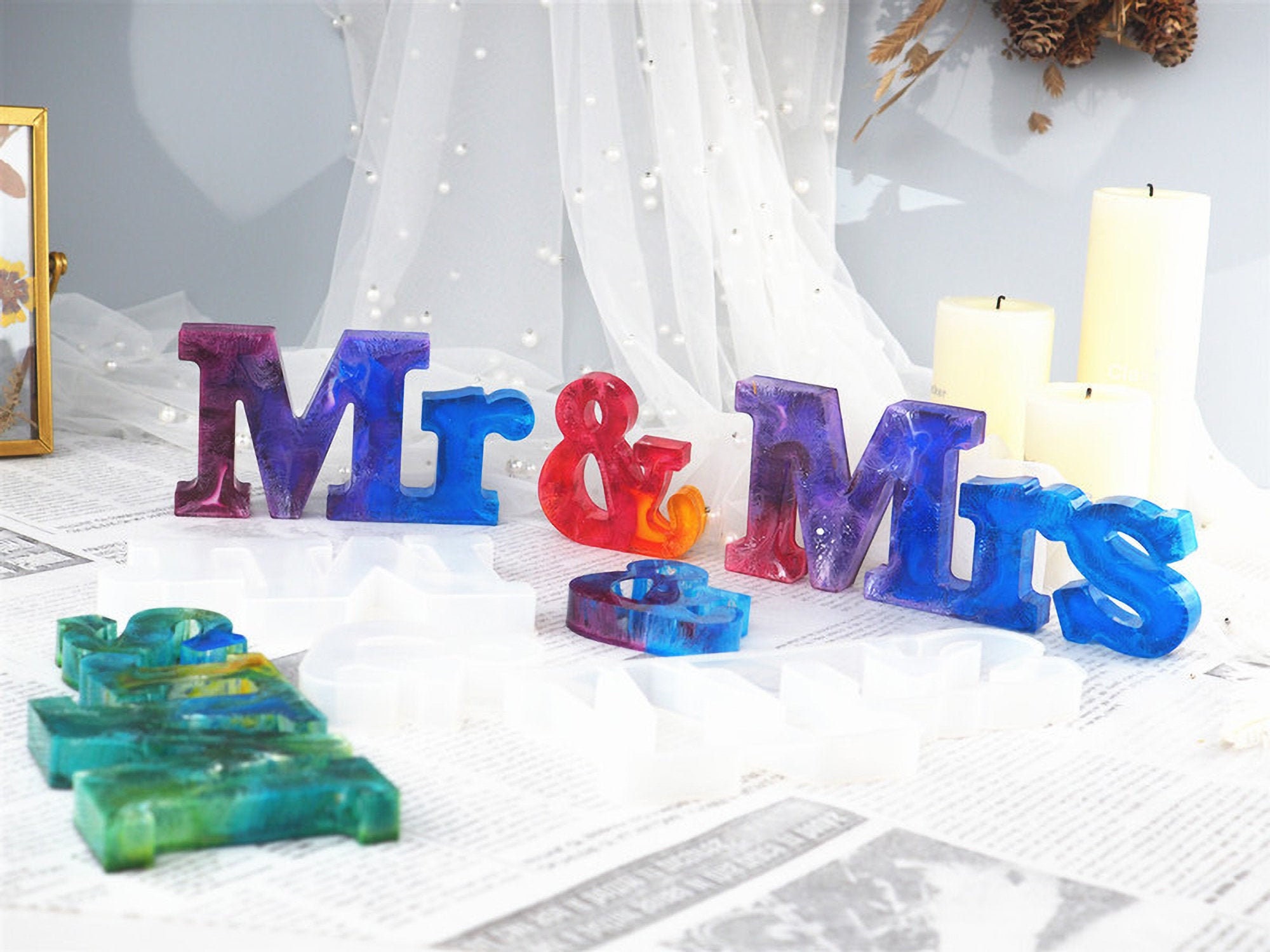 Mr & Mrs Mold,Alphabet Silicone Mould,Creative Glue Mold,DIY Crystal Glue Mold,Silicone Mold,Soft Silicone Mould,Nice Decoration.