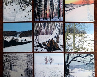 Xmas Mix Cards Pack of 9, Winter scene cards, Festive Cards