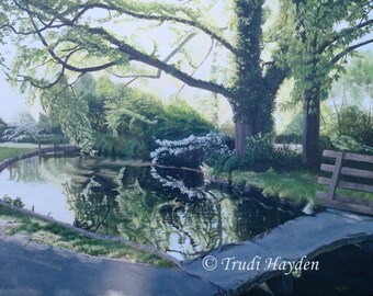 Tranquil Waters at Lower Slaughter, Fine Art Print from original painting. Limited Edition, signed Giclée print