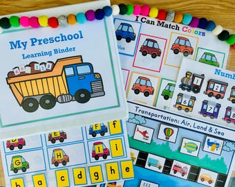 Preschool Learning Binder Transportation Theme Digital Download