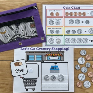 Let’s Go Grocery Shopping- coin learning coin practice activity ages 4-7