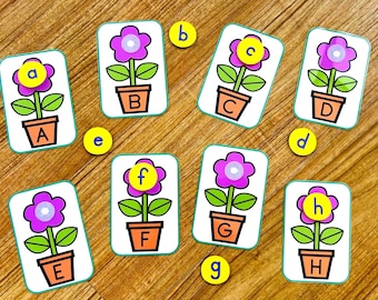 Alphabet Uppercase Lowercase Flower Matching Cards for Toddler, Preschool, Pre-K, Kindergarten ***Digital Download***