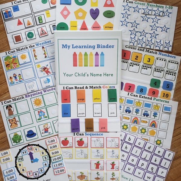 Pre-K Kindergarten Readiness Learning Binder Homeschool Activities for ages 3-6