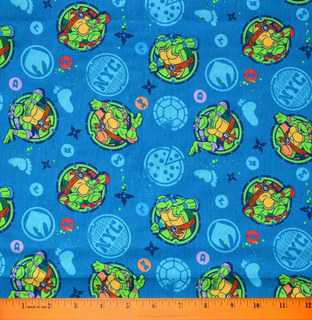 Teenage Mutant NINJA TURTLES FABRIC Sold by the Half Yard Continuous Cut 100 Quilting Cotton Superhero Super Hero Blue Green Etsy