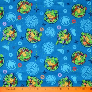 Teenage Mutant NINJA TURTLES FABRIC | Sold By The Half Yard! | Continuous Cut! | 100% Quilting Cotton | Superhero Super Hero Blue Green