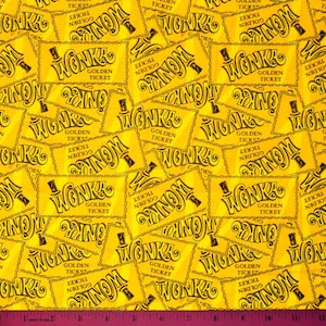 WILLY WONKA STOFF | Verkauft durch den halben Hof! Durchgehender Schnitt! | 100% Quilting Baumwolle | Golden Ticket Charlie und die Schokoladenfabrik Gelb