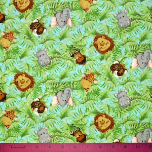 Flanelle!! JUNGLE BABIES FABRIC | Vendu par The Half Yard! Coupe continue! | 100% coton | Bébé Bébé Bébé Safari Animaux Éléphant Lion