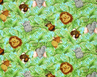 ¡¡Franela!! JUNGLE BABIES FABRIC / Vendido por The Half Yard! ¡Corte continuo! / 100% algodón / Baby Nursery Infant Safari Animales Elefante León