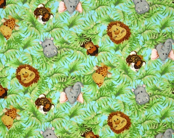 JUNGLE BABIES FABRIC | Sold By The Half Yard! | For Sewing Quilting | 100% Cotton | Baby Nursery Infant Safari Animals Elephant Giraffe Lion