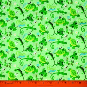 Retired! GREEN REPTILES FABRIC | Sold By The Half Yard! | Continuous Cut! | 100% Quilting Cotton | Frog Turtle Girls Boys Small