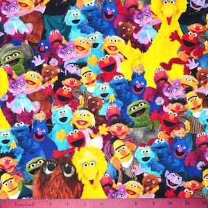 SESAME STREET FABRIC | Sold By The Half Yard! Continuous Cut! | 100% Quilting Cotton | Big Bird Elmo Cookie Monster Zoe Oscar Grover Rainbow