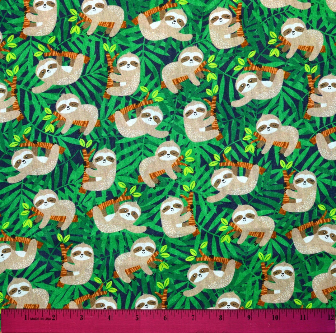 CUTE SLOTH FABRIC | Sold by the Half Yard! | Continuous Cut! | 100% ...