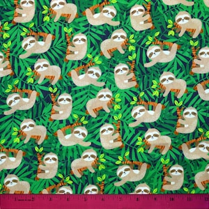 CUTE SLOTH FABRIC | Sold By The Half Yard! | Continuous Cut! | 100% Quilting Cotton | Sloths Green Jungle Adorable