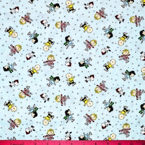 PEANUTS CHRISTMAS FABRIC | Sold By The Half Yard! Continuous Cut! | 100% Quilting Cotton Charlie Brown Snoopy Sally Holiday Ice Skating Blue