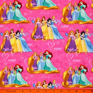 Descontinuado! TECIDO PRINCESA DA DISNEY | Vendido por metro! | Corte contínuo! | 100% algodão para quilting | Branca de Neve, Cinderela, Bela, Rosa Brilhante
