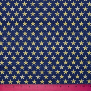 Sale!! PATRIOTIC STARS FABRIC | Sold By The Half Yard! Continuous Cut! | 100% Quilting Cotton | Fourth 4th of July Silver Gold Blue America