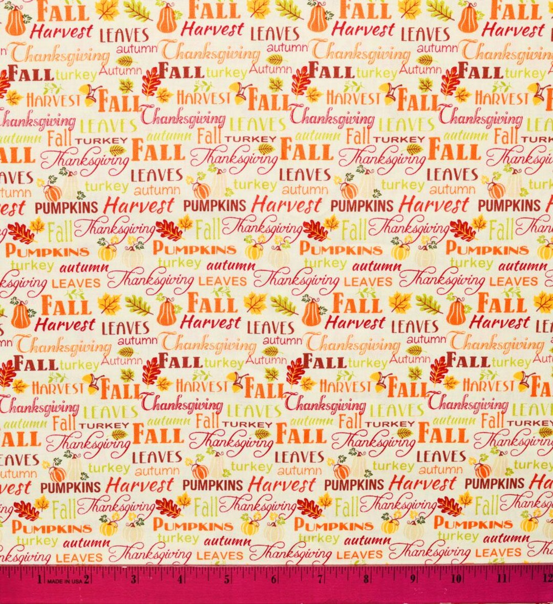 Thanksgiving Material THANKSGIVING WORDS FABRIC | Sold by the Half Yard! | Continuous Cut ...