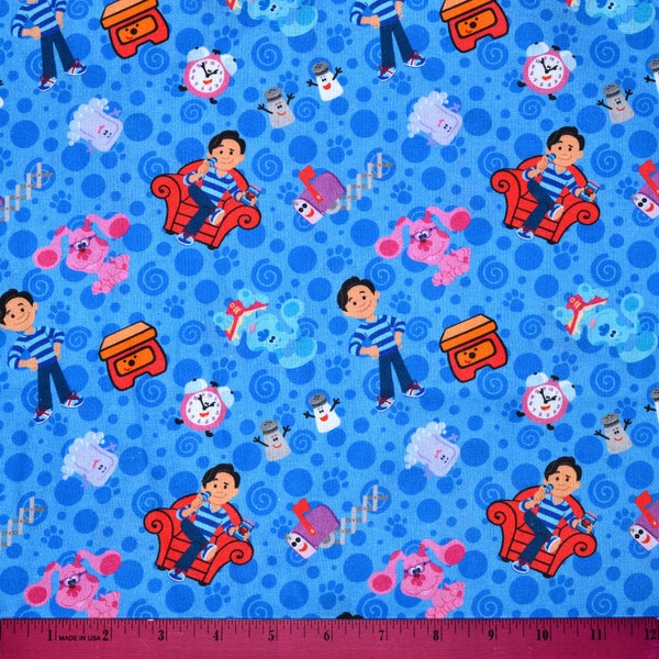 BLUE'S CLUES FABRIC | Sold By The Half Yard! Continuous Cut! | 100% Quilting Cotton | Blues Clues Dog Josh Boys Girls Magenta Chair Notepad