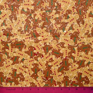 GINGERBREAD MAN FABRIC | Sparkles! | Sold By The Half Yard! | Continuous Cut! | 100% Quilting Cotton | Christmas Cookies Man Holiday Brown