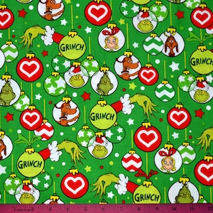 GRINCH Dr. SEUSS FABRIC | Sold By The Half Yard! | For Sewing Quilting | 100% Cotton | Christmas Holiday Max Dog Cindy Lou Who Green Red