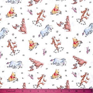 WINNIE the POOH FABRIC | Sold By The Half Yard! | Continuous Cut! | 100% Quilting Cotton | Disney Piglet Tigger Eeyore Kanga Roo White