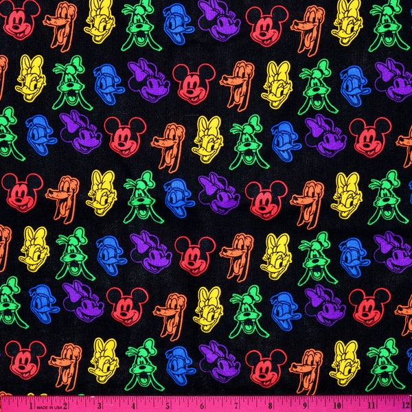 Sale!! DISNEY RAINBOW FABRIC | Sold By The Half Yard! | Continuous Cut! | 100% Quilting Cotton | Mickey Mouse Donald Duck Pluto Goofy Minnie