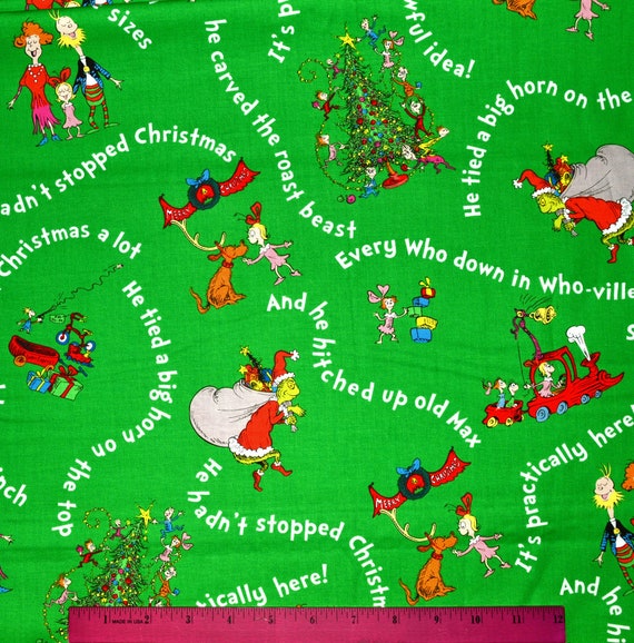 Dr. SEUSS GRINCH STOFF | Verkauft durch den halben Hof! | Durchgehender Schnitt! | 100% Quilting Baumwolle | Weihnachtsfeiertag Whos Whoville Max Green
