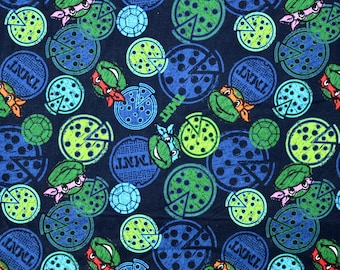 Teenage Mutant NINJA TURTLES FABRIC | Sold By The Half Yard! Continuous Cut! | 100% Quilting Cotton | Superhero Super Hero Green Navy Pizza