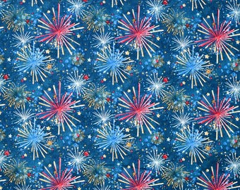 Saldi!! Tessuto con fuochi d'artificio patriottici / Venduto a mezzo metro! / Taglio continuo! / 100% cotone per quilting / 4 luglio America Rosso Bianco Blu