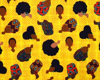TELA DE PELO NEGRO / ¡Vendida por media yarda! / ¡Corte continuo! / 100 % algodón acolchado / Orgullo, gente, rostros, mujeres, cultura, historia, arte, amarillo