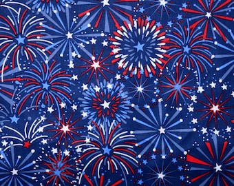 PATRIOTIC FIREWORKS FABRIC | Sold By The Half Yard! | Continuous Cut! | 100% Quilting Cotton | Fourth 4th of July usa America Red White Blue