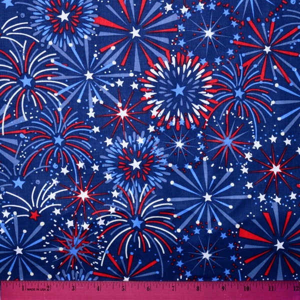 PATRIOTIC FIREWORKS FABRIC | Sold By The Half Yard! | Continuous Cut! | 100% Quilting Cotton | Fourth 4th of July usa America Red White Blue