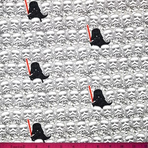 STAR WARS FABRIC | Sold By The Half Yard! Continuous Cut! | 100% Quilting Cotton | Darth Vader Storm Trooper Stormtrooper Kawaii Black White