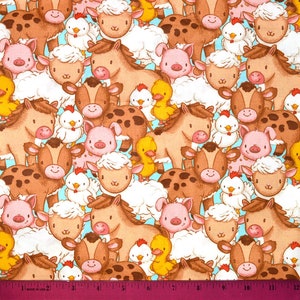 FARM ANIMALS FABRIC | Sold By The Half Yard! | Continuous Cut! | 100% Quilting Cotton | Baby Nursery Infant Pig Sheep Chicken Duck Cow Horse
