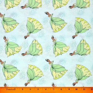 PRINCESS TIANA FABRIC | Sold By The Half Yard! | Continuous Cut! | 100% Quilting Cotton | Disney Princess and the Frog Blue Green