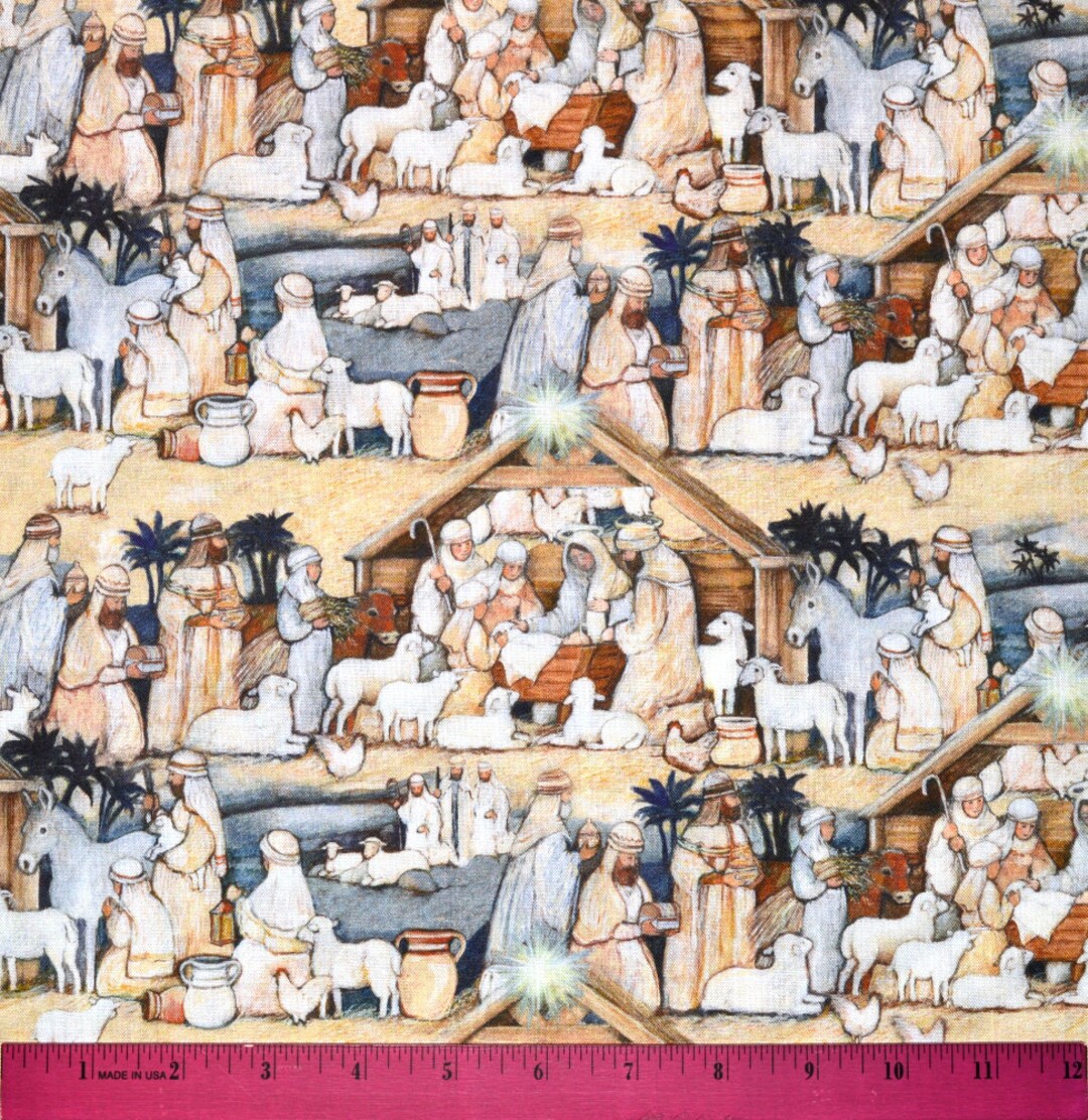 CHRISTMAS NATIVITY FABRIC Sold by the Half Yard Continuous Cut 100