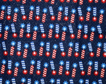 TESSUTO PATRIOTICO CON FUOCHI D'ARTIFICIO / Scintillante! / Venduto a mezzo metro! Taglio continuo! / 100% cotone per quilting 4 luglio America Rosso Bianco Blu