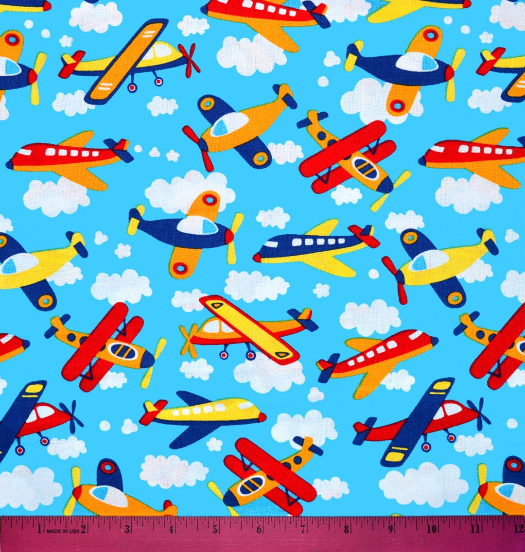 AIRPLANE PLANES FABRIC Sold by the Half Yard Continuous Cut 100