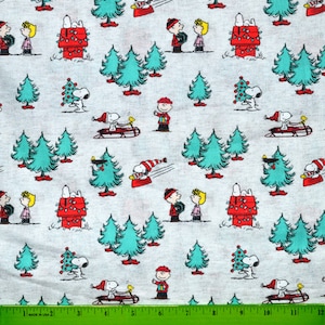 PEANUTS CHRISTMAS FABRIC | Sold By The Half Yard! Continuous Cut! | 100% Quilting Cotton | Charlie Brown Snoopy Woodstock Holiday Gray Grey