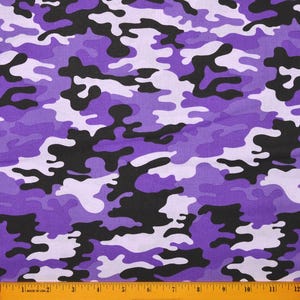 PURPLE CAMOUFLAGE FABRIC | Sold By The Half Yard! | Continuous Cut! 100% Quilting Cotton | Camo Army Military Hunting Hunter Violet Girls