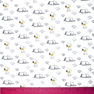 PEANUTS SNOOPY FABRIC | Sold By The Half Yard! | Continuous Cut! | 100% Quilting Cotton | Woodstock White Baby Nursery Pawprint