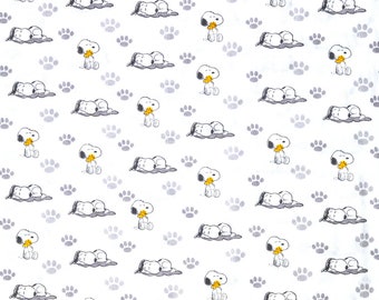 PEANUTS SNOOPY FABRIC | Sold By The Half Yard! | Continuous Cut! | 100% Quilting Cotton | Woodstock White Baby Nursery Pawprint