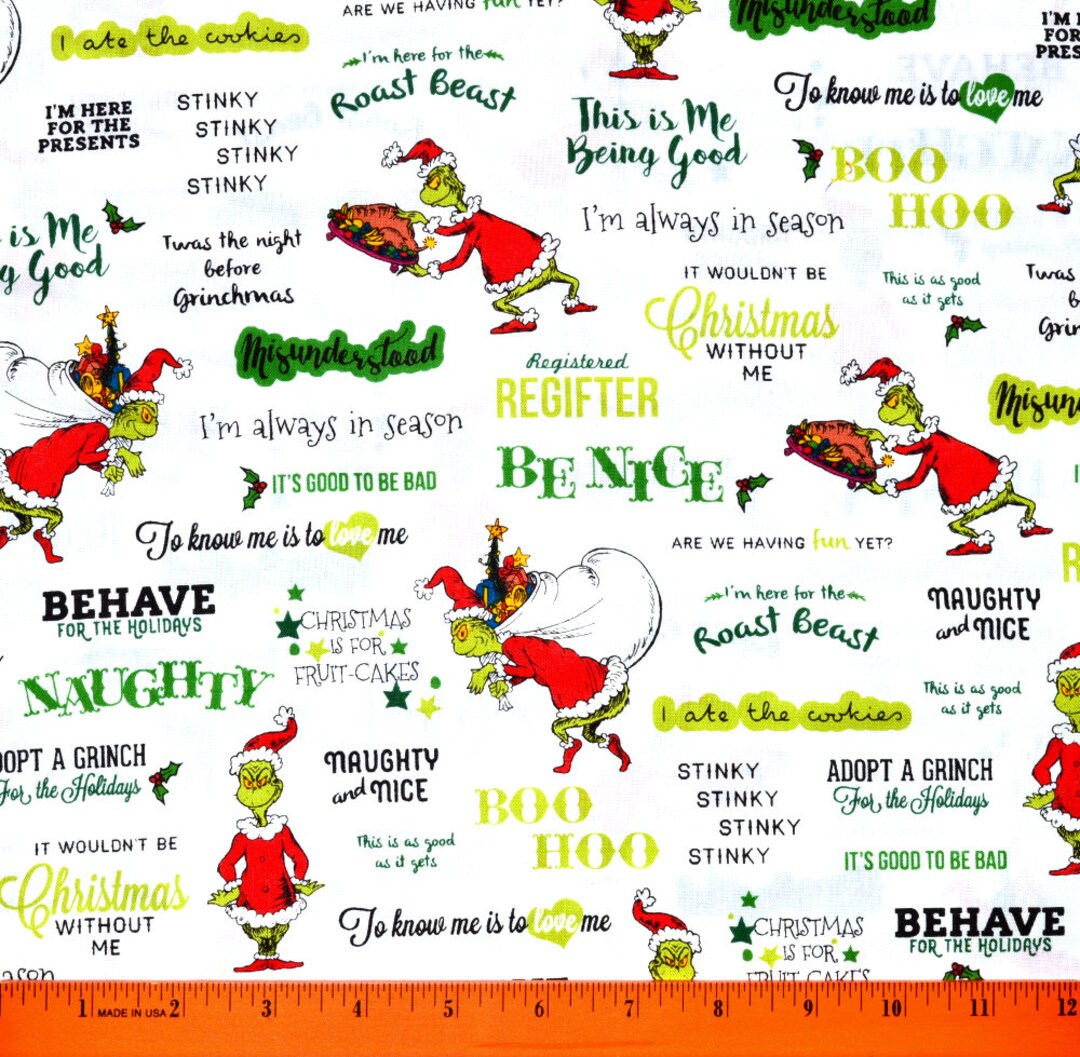 Dr. SEUSS GRINCH FABRIC Sold by the Half Yard Continuous Cut 100% ...