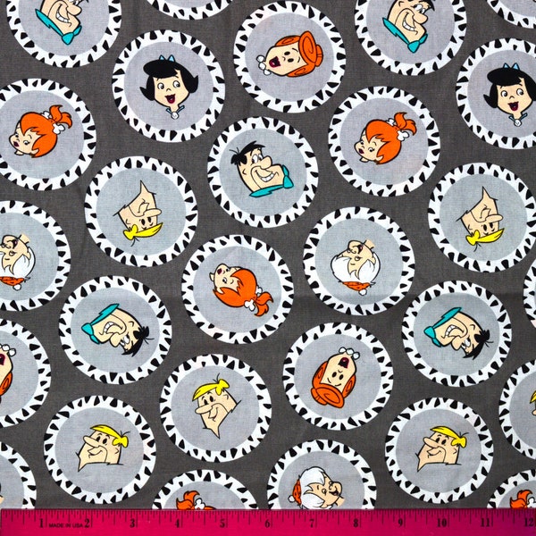 Sale!! FLINTSTONES GRAY FABRIC | Sold By The Half Yard! Continuous Cut! | 100% Quilting Cotton | Flinstone Fred Barney Wilma Bam Bam Pebbles