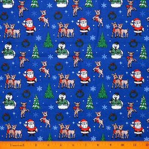 RUDOLPH the Red-Nosed REINDEER FABRIC | Sold By The Half Yard! | Continuous Cut! | 100% Quilting Cotton | tv Show Christmas Holiday Blue