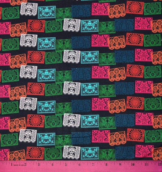 PAPEL PICADO FABRIC | Sold By The Half Yard! | Continuous Cut! | 100% Quilting Cotton Hispanic Culture Latino Mexico Cinco de Mayo Christmas