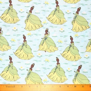 PRINCESS TIANA FABRIC | Sold By The Half Yard! | Continuous Cut! | 100% Quilting Cotton | Disney Princess and the Frog Blue Green