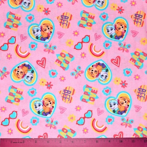 PAW PATROL FABRIC | Sold By The Half Yard! | Continuous Cut! | 100% Quilting Cotton | Skye Everest Girls Hearts Pink Dogs Puppy