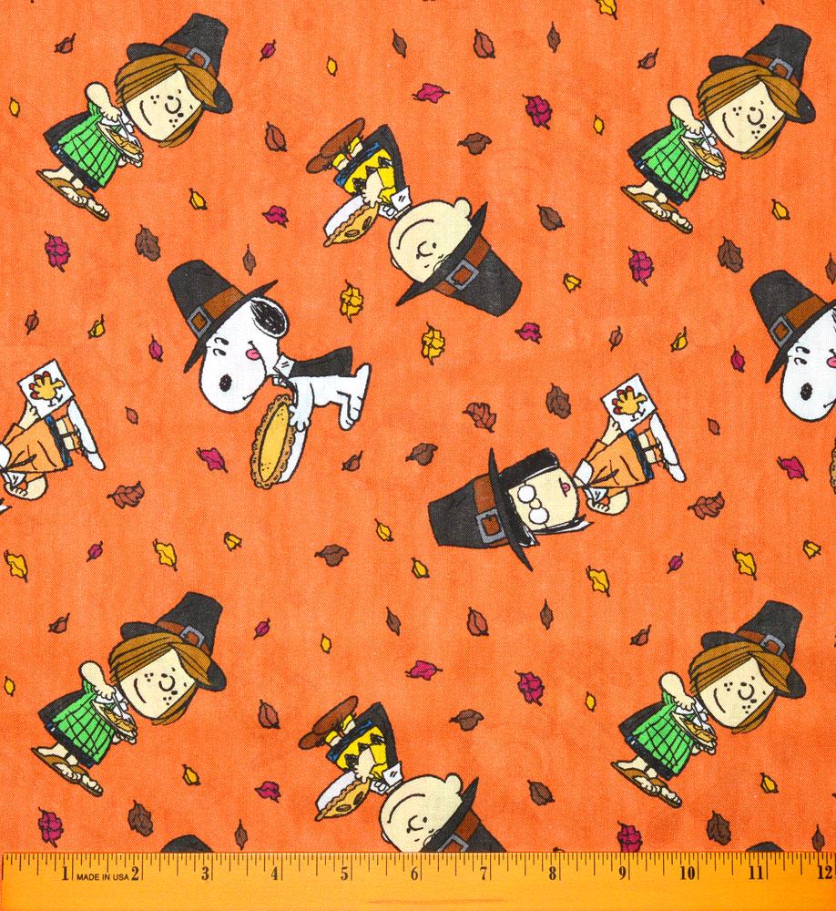 PEANUTS THANKSGIVING FABRIC | Sold By The Half Yard! | Continuous Cut! | 100% Quilting Cotton Fall Autumn Charlie Brown Fall Autumn Orange